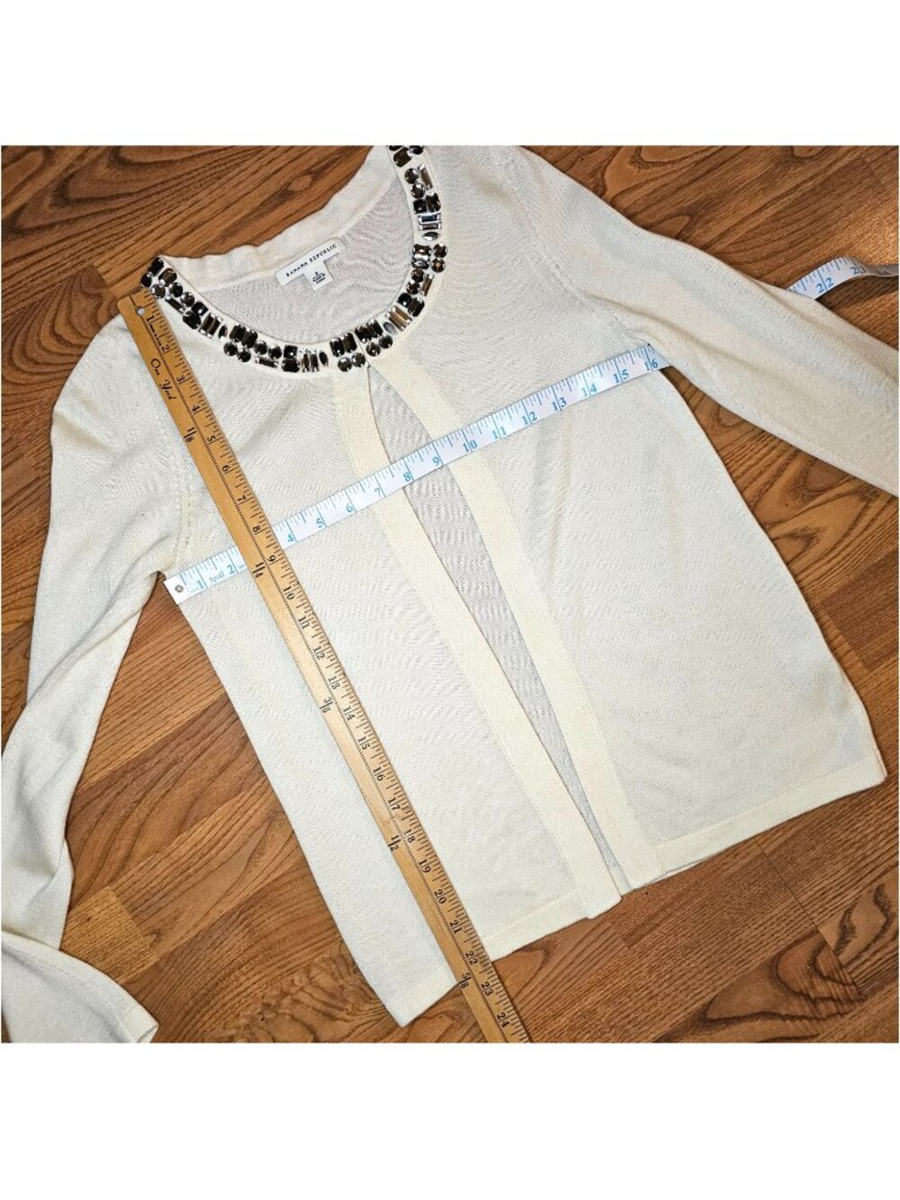 Banana Republic Jeweled Collar Wool Blend Cardigan Sweater, S, Ivory